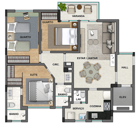 Apartamento 89 m² <br />
Final 02 e 03