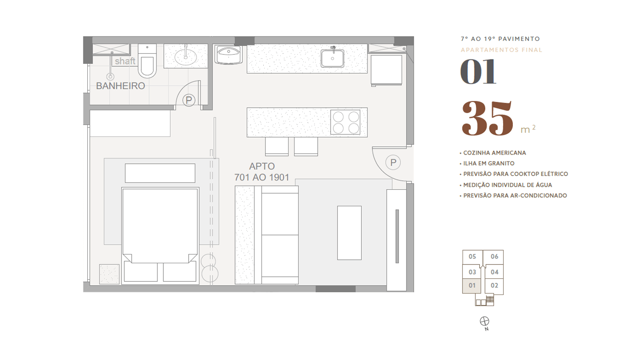 7º ao 19º pavimento • final 01 • 35 m²