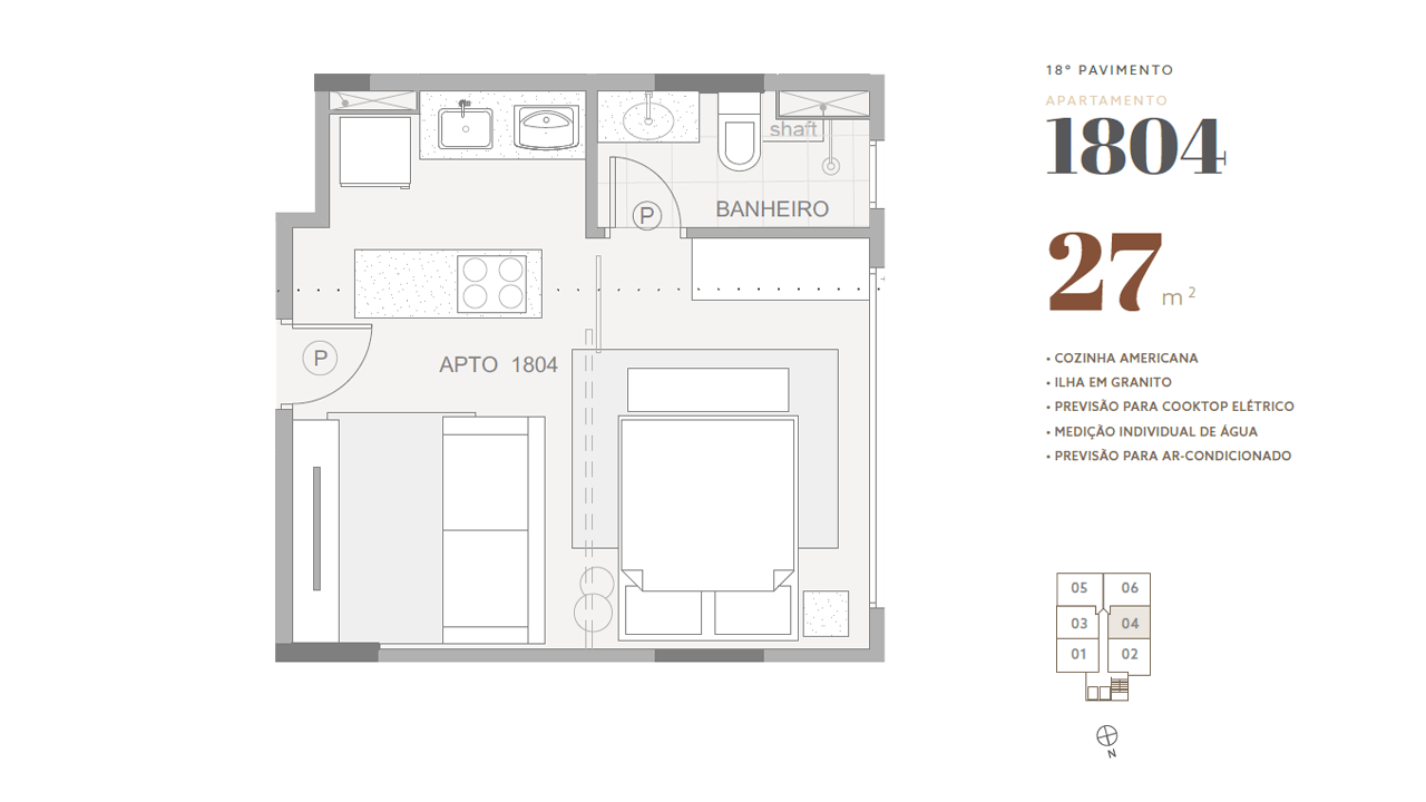 18º pavimento • apto 1804 • 27 m²