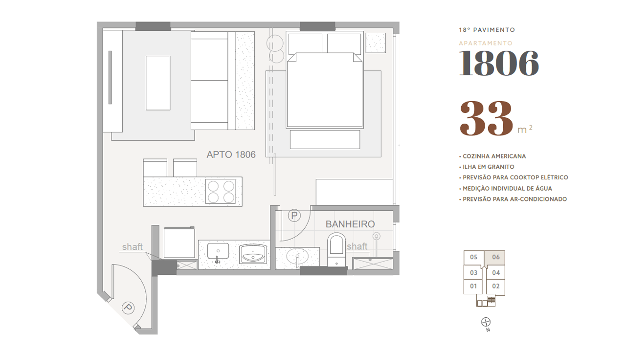 18º pavimento • apto 1806 • 33 m²