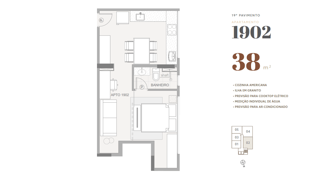 19º pavimento • apto 1902 • 38 m²