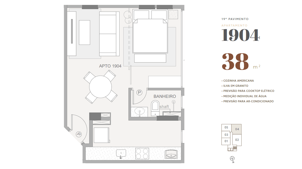 19º pavimento • apto 1904 • 38 m²