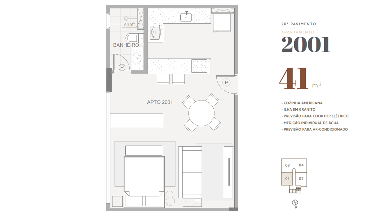 20º pavimento • apto 2001 • 41 m²