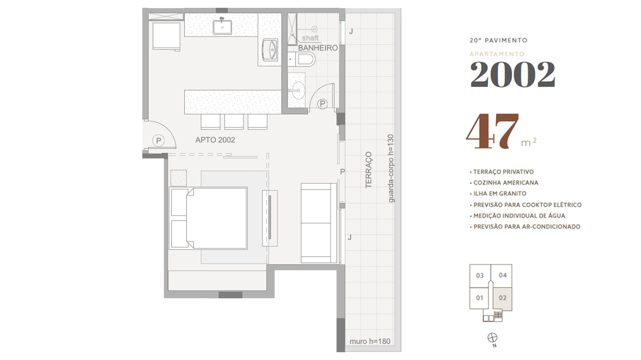 20º pavimento • apto 2002 • 47 m²
