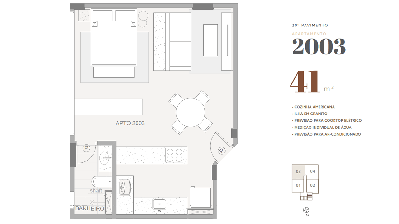 20º pavimento • apto 2003 • 41 m²