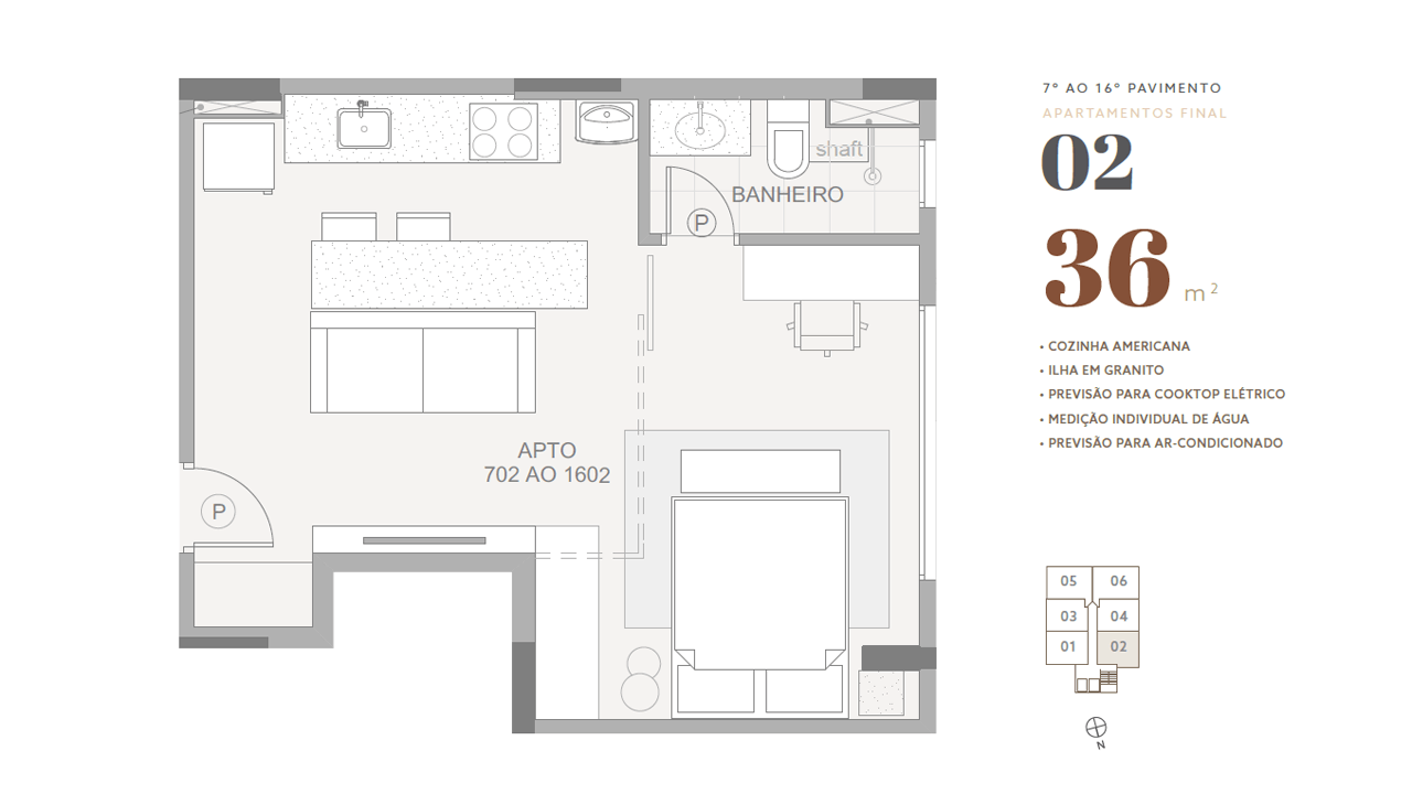 7º ao 16º pavimento • final 02 • 36 m²