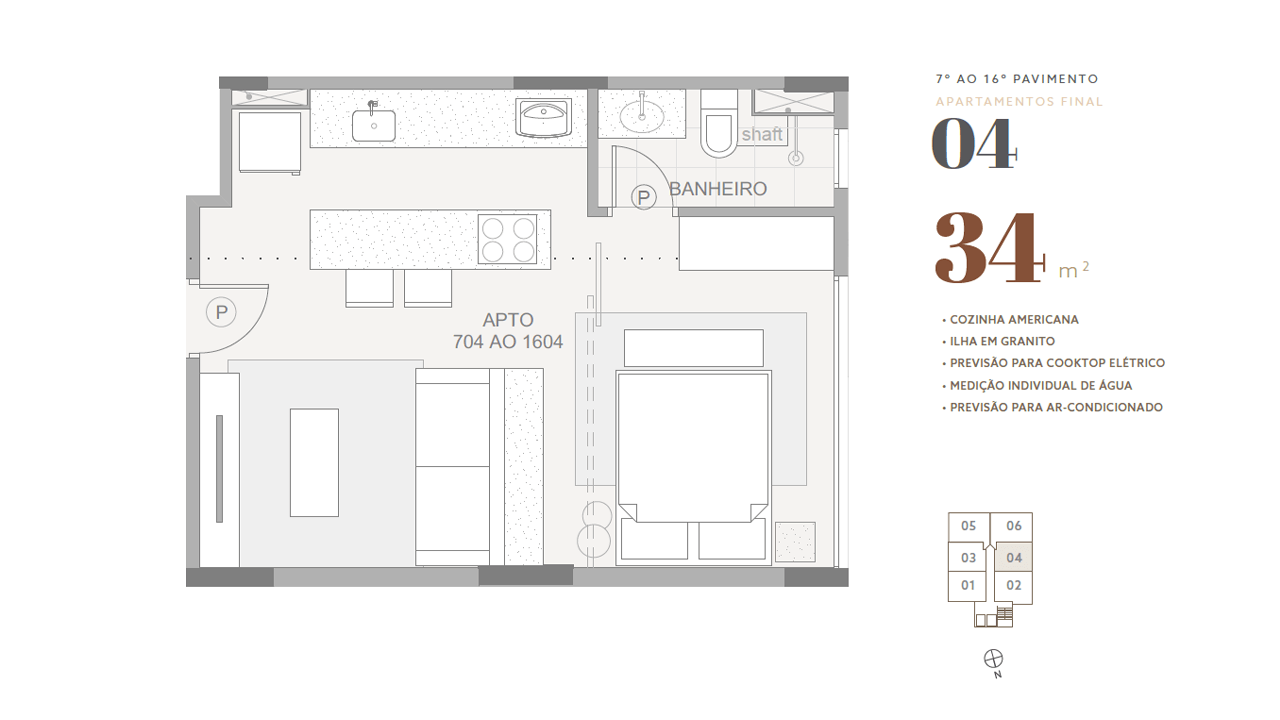 7º ao 16º pavimento • final 04 • 34 m²