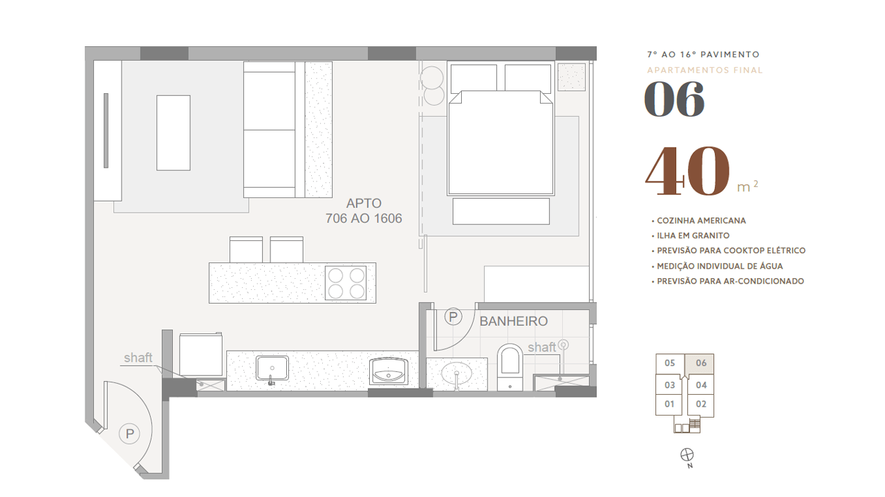 7º ao 16º pavimento • final 06 • 40 m²