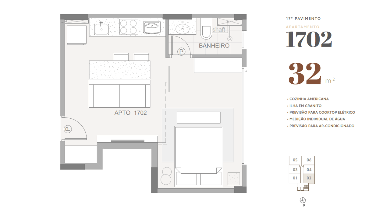 17º pavimento • apto 1702 • 32 m²