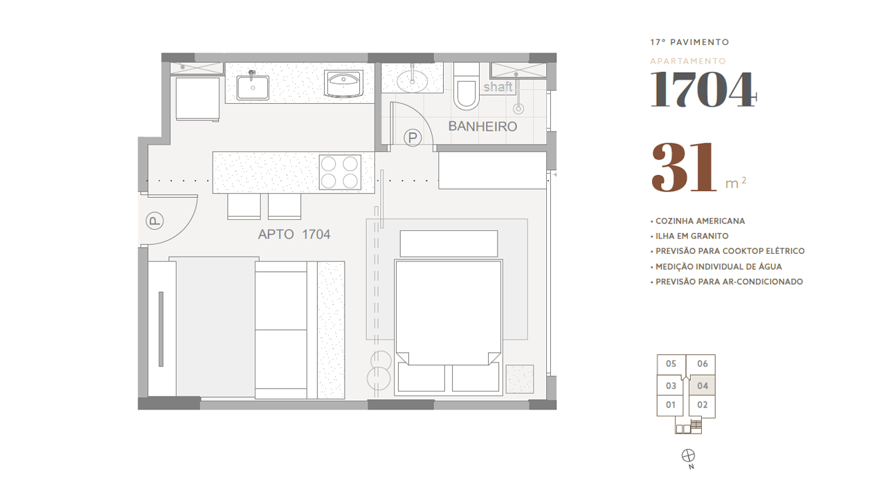 17º pavimento • apto 1704 • 31 m²