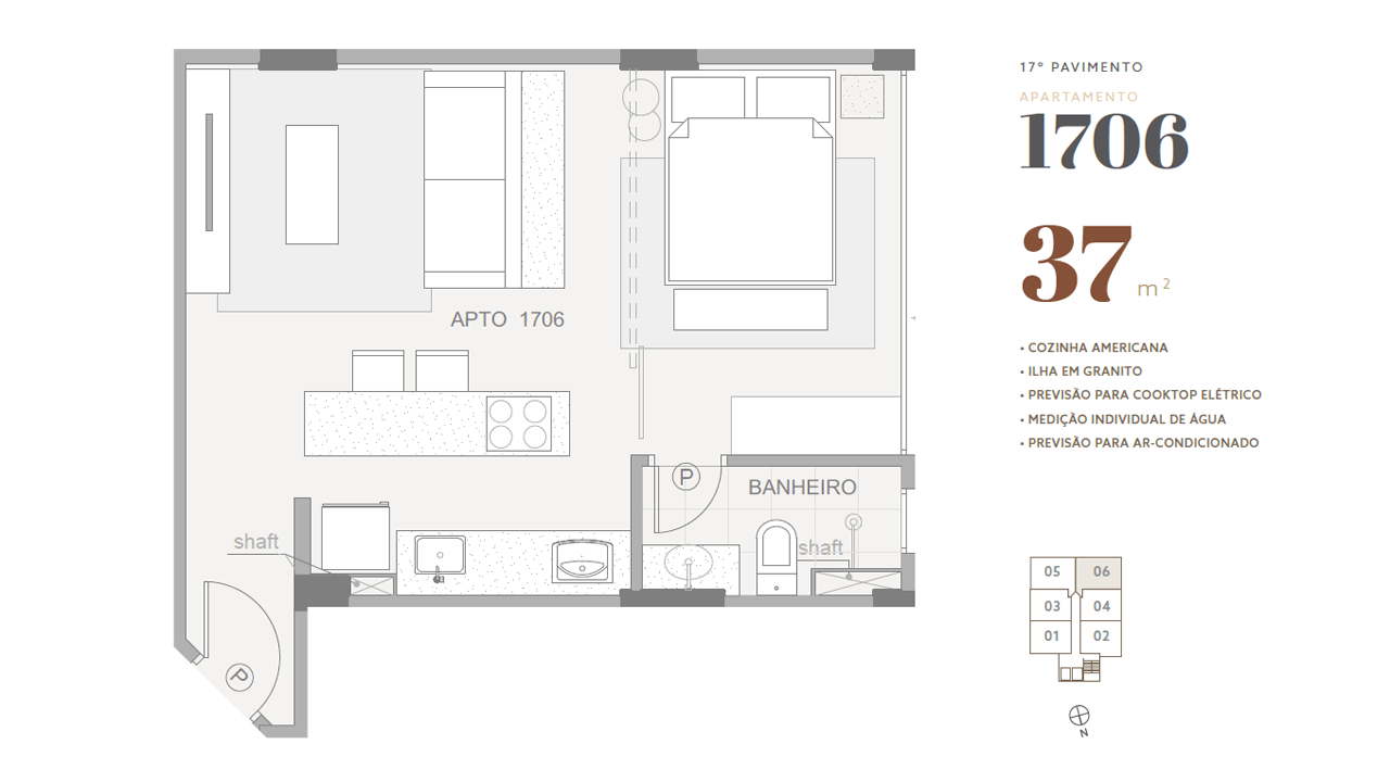 17º pavimento • apto 1706 • 37 m²