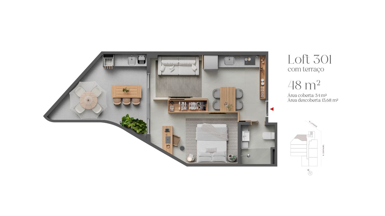Loft com terraço descoberto