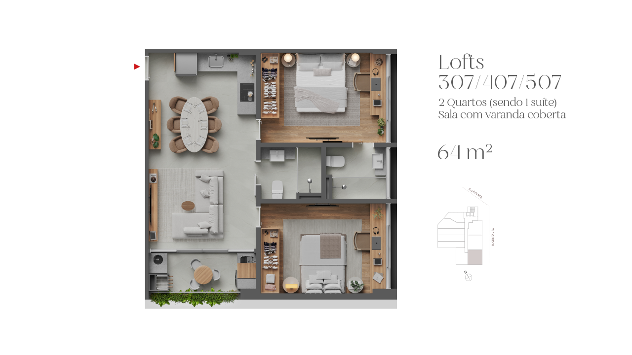 Loft com suíte e varanda descoberta