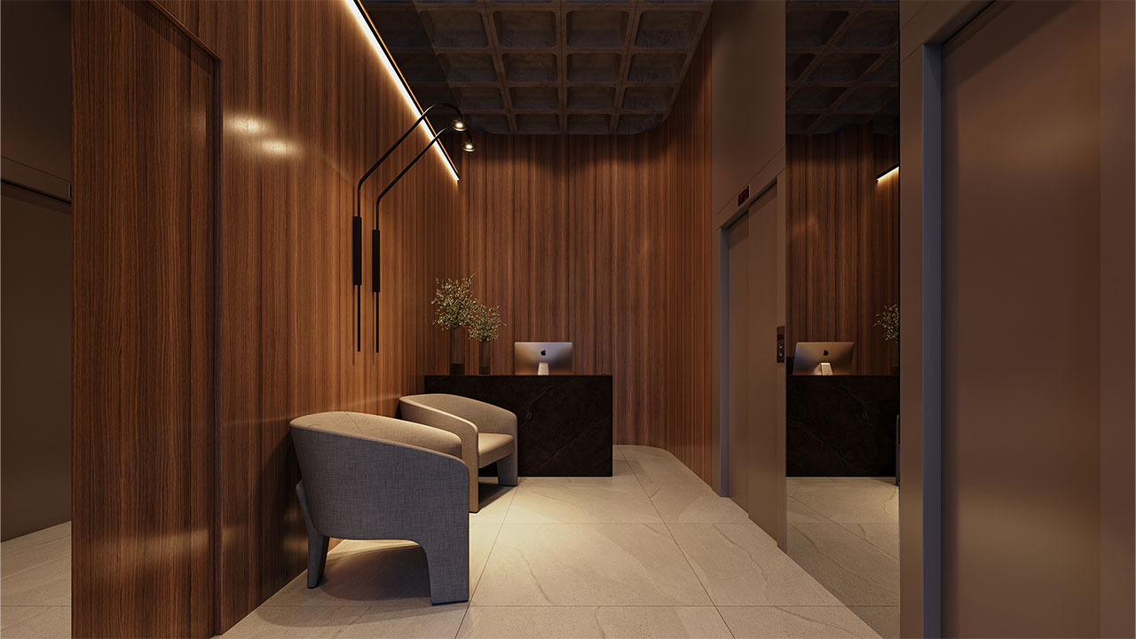 Hall decorado com portaria