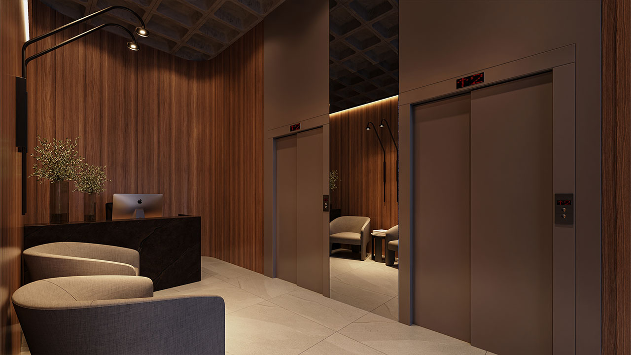 Hall decorado com portaria