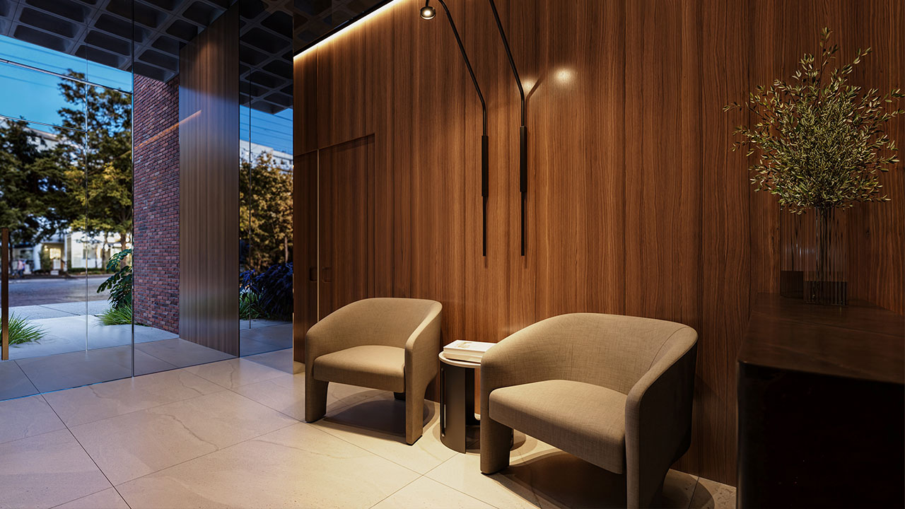 Hall decorado com portaria